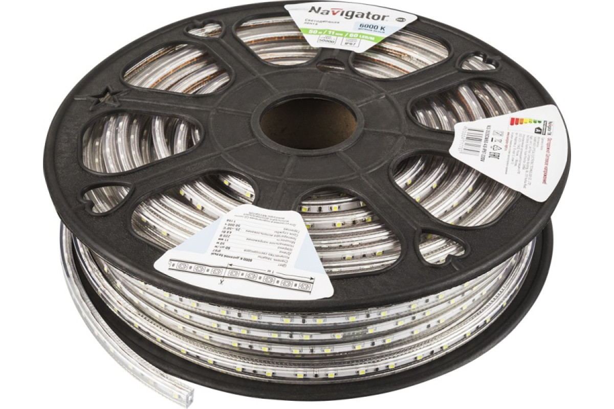 Светодиодная (LED) лента 220 Вольт Navigator NLS-3528WW60-4.8-IP67-220V R20  4,8 Вт/м (14512) Теплый белый свет – купить по цене 194 руб. в  интернет-магазине led-navigator.ru