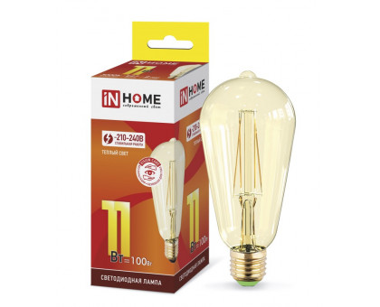 Лампа светодиодная LED-ST64-deco gold 11Вт 230В Е27 3000К 990Лм золотистая IN HOME (4690612035673)