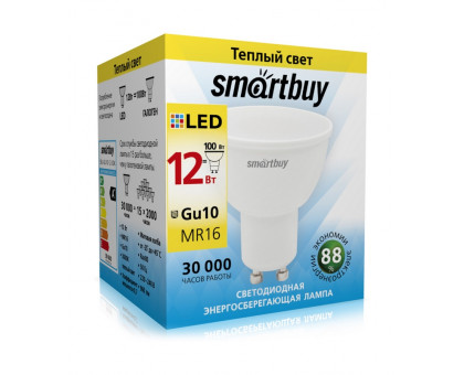 Светодиодная (LED) лампа Smartbuy-Gu10-12W/3000 (SBL-GU10-12-30K) GU10 Рефлектор 12 Вт Теплый белый