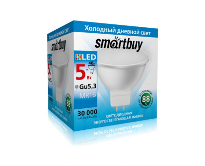 Светодиодная (LED) лампа Smartbuy-GU5,3-05W/6000 (SBL-GU5_3-05-60K-N) GU5.3 Рефлектор 5 Вт Дневной белый