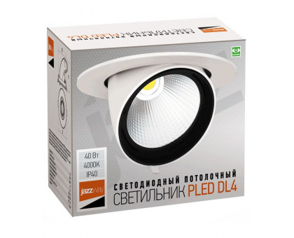 Поворотный Круглый встраиваемый (LED) светильник Downlight 160-120 Jazzway PLED DL4 40w 4000K 24° WH IP40 (5021921) Белый